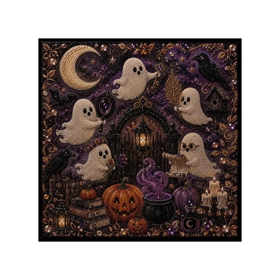 Halloween Diamond Art Kits for Adults 12 Inch Pearl Diamond Painting Spooky Ghost Design Craft Set for Home Wall Halloween Decor, 1 Pack