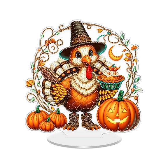 Halloween Diamond Art,Thanksgiving Decorations Turkey Figurine,Beaded Rhinestone Acrylic Standing Sign,Fall Harvest Centerpiece for Dining Table & Home Office