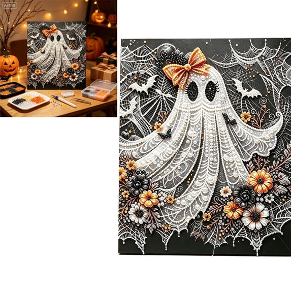 Halloween Diamond Painting Craft Kit, Complete Rhinestone Art Supplies for Adults, Spooky Wall Hanging Decor & Seasonal Gift