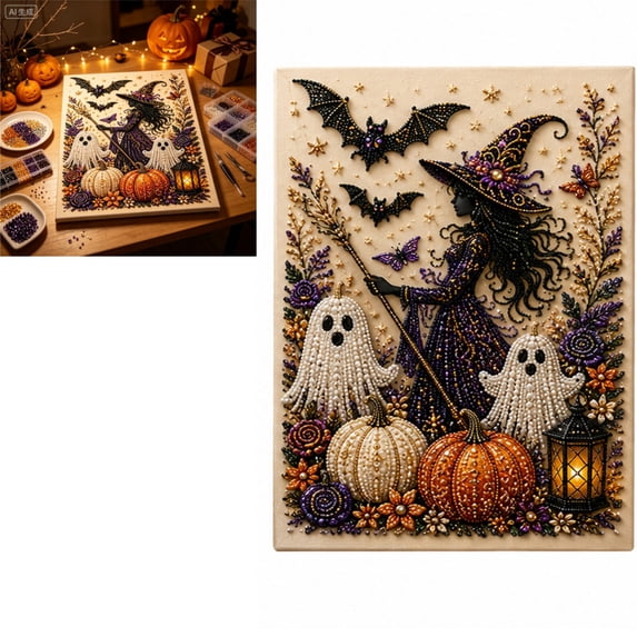 Halloween Diamond Painting Craft Kit, Complete Rhinestone Art Supplies for Adults, Spooky Wall Hanging Decor & Seasonal Gift