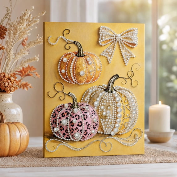 Halloween Diamond Painting Kit, DIY Pearl Painting Kit 11.8 x 15.7 Inch Spooky Design, Diamond Art Kit for Adults with Sparkling Beads, Creative Bead Art Project for Seasonal Home Decor Wall Art