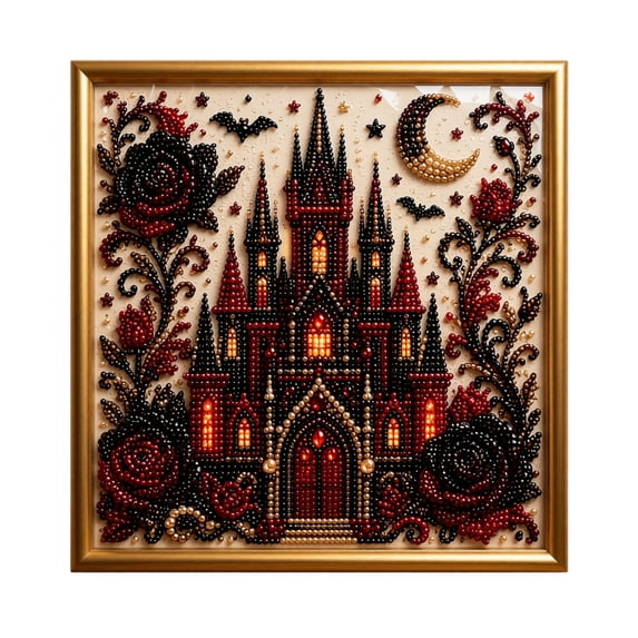 Halloween Diamond Painting Kit, Diamond Art for Adults, Halloween Wall Decorations, Witchy Wall Decor, Gothic Black Red Rose Castle Bead Mosaic Halloween Craft Kit for Home