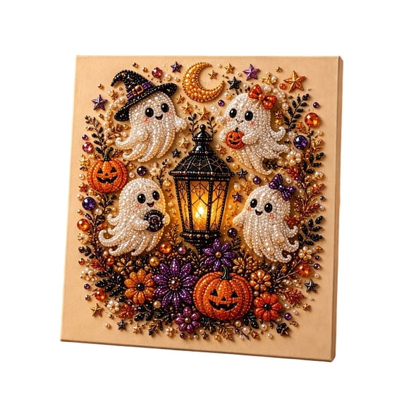 Halloween Diamond Painting Kit for Adults 3D Pearl Art DIY Craft Wall Decor Fall Seasonal Home Decoration Beginner Friendly Full Kit, Ghost