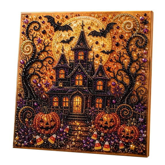 Halloween Diamond Painting Kits for Adults, 3D Pearl Art Craft Set with Frame, Pearl Bead Embroidery Paint by Numbers Kit for Gothic Home Wall Decor,B