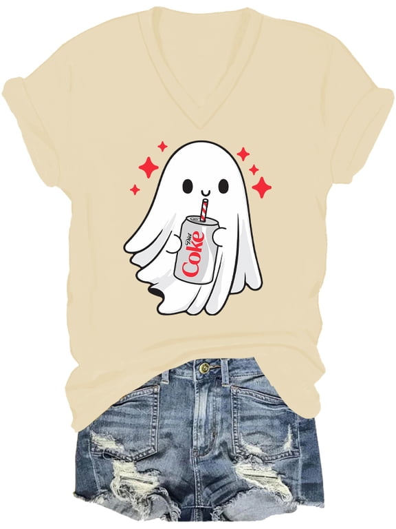 Halloween Diet Coke Ghost V Neck Shirt, Coke Ghost T-Shirt Funny Skeleton Tshirt Coke Tee