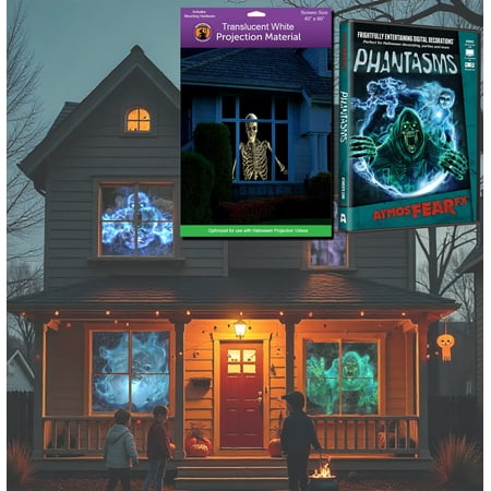 Halloween Digital Decoration DVD and Screen Kit includes AtmosfearFX Phantasms DVD + Reaper Bros 60" x 40" High Resolution Window Rear Projection Screen with mounting hardware
