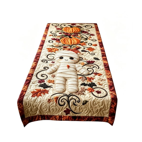 Halloween Digital Print Quilted Table Runner, Dining Room Cover Tablecloth 90x90, Holiday Party Table Decor for Home Kitchen
