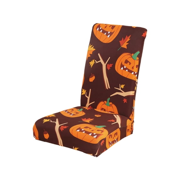 Halloween Dining Chair Slipcover, Pumpkin Print Stretch Removable Chair Protector for Kitchen Dining Room Party Indoor Halloween Home Decorations Orange