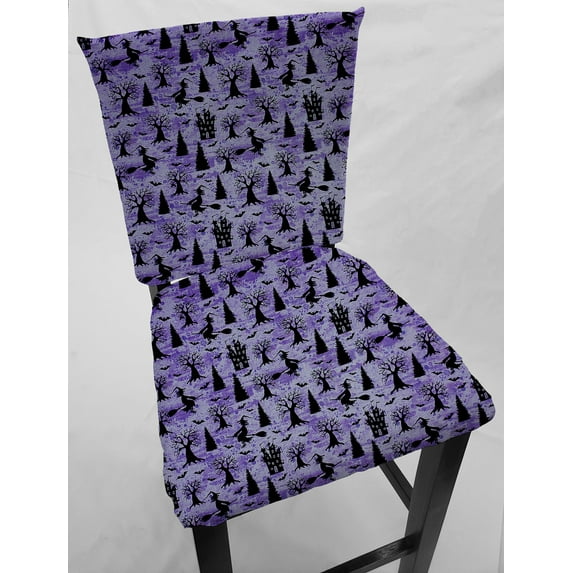 Halloween Dining Room Chair Back Covers or Seat Covers by Penny's Needful Things (Both Chair Back & Seat Cover) (19 W x 20 H CHAIR BACK) (Haunted Houses & Witches)