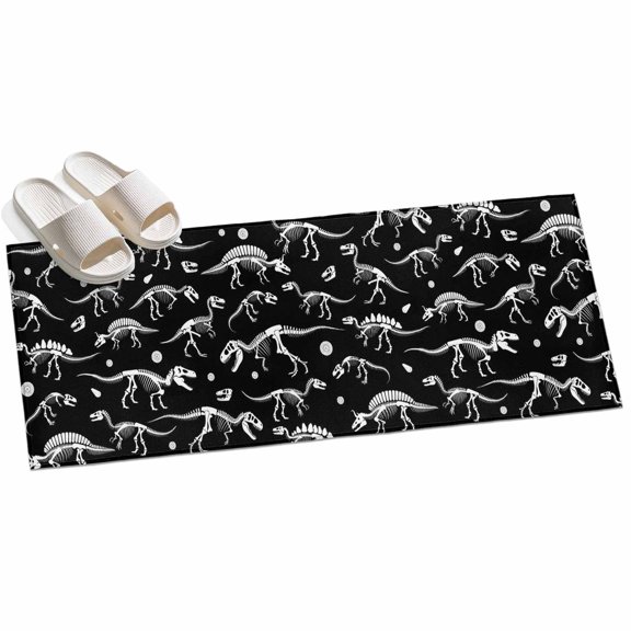 Halloween Dinosaur Black Hallway Runner Rug 2x6 Washable Non Slip Kitchen Runner Rug for Bedside Bathroom Funny Dino Skull Boys Girls Children Indoor Floor Carpet Area Rugs for Living Room Bedroom