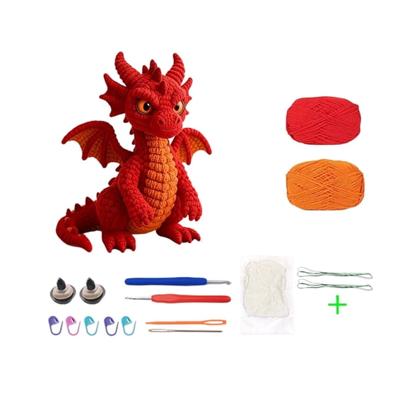 Halloween Dinosaur Crochet Kit, DIY Dragon Doll Crochet Set with Yarn, Hook, Craft Accessories and Filling Cotton