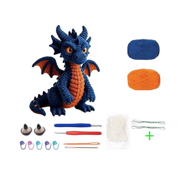 Halloween Dinosaur Crochet Kit, DIY Dragon Doll Crochet Set with Yarn, Hook, Craft Accessories and Filling Cotton
