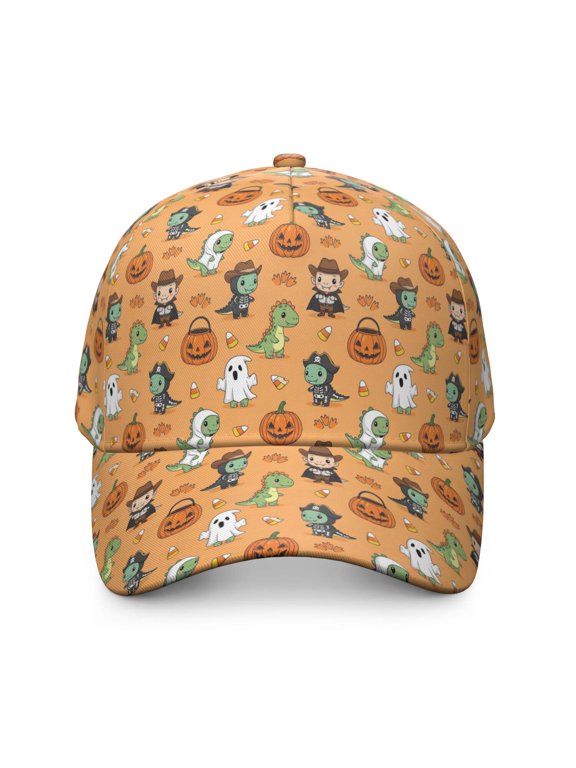 Halloween Dinosaur Pumpkin Baseball Cap, Outdoor Travel Cap with Snap Closure & Sweatband, Lightweight Shape Retaining Gifts for Birthday Christmas Thanksgiving
