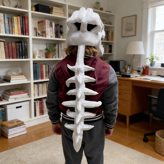 Halloween, Dinosaur Skeleton, Halloween Accessory, Haunted House Decor, 30 Inch White T-Rex Skull Skeleton Head Spine Hat Mask for Child Halloween Party Dress Up, Sturdy Bone