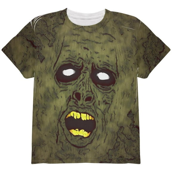 Halloween Dirty Ugly Zombie Face All Over Youth T Shirt Multi YLG