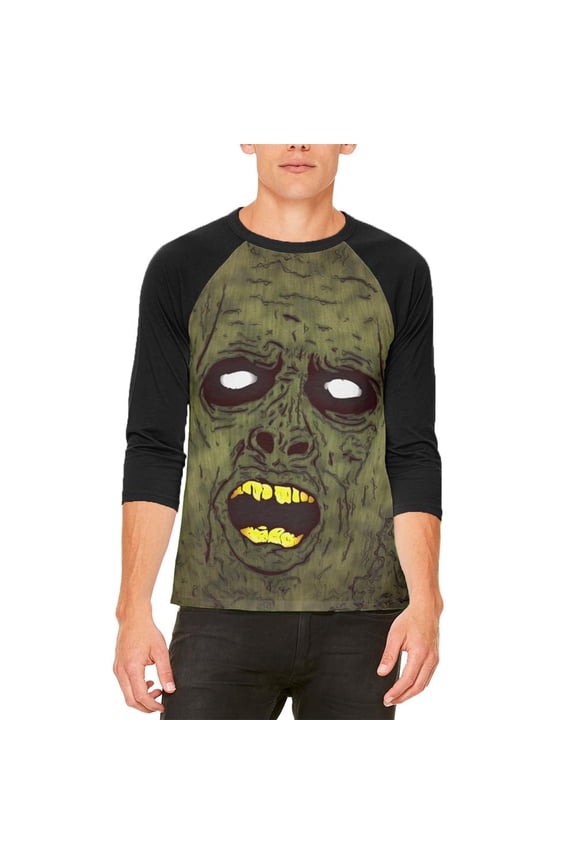 Halloween Dirty Ugly Zombie Face Mens Raglan T Shirt White-Black LG