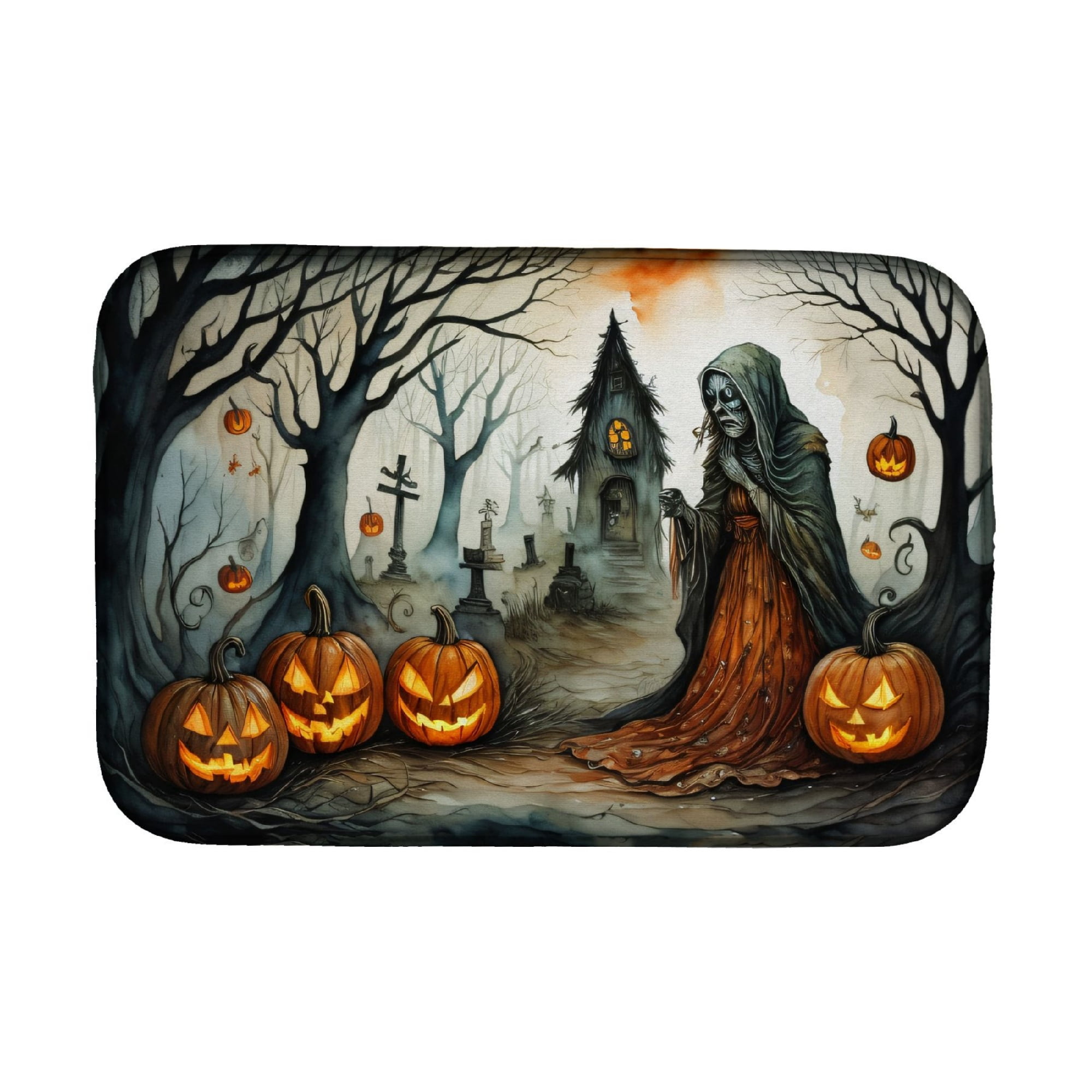 Halloween Dish Drying Mat 14x22 Inch with Water-Absorbent Polyester for Kitchen Counter
