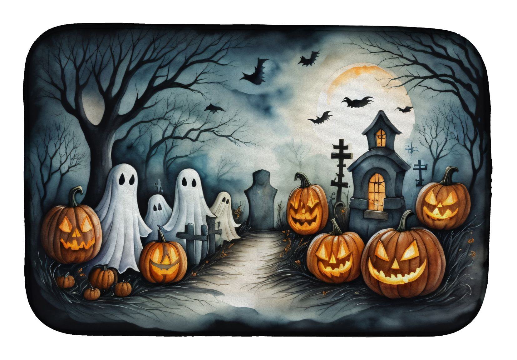 Halloween Dish Drying Mat 14x22 Inch with Water-Absorbent Polyester for Kitchen Counter