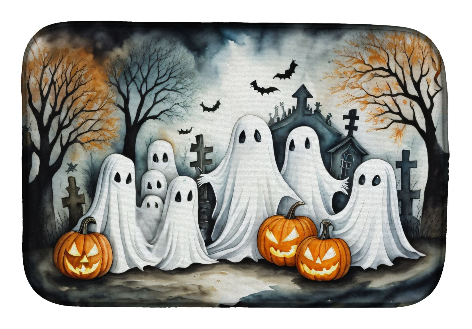 Halloween Dish Drying Mat 14x22 Inch with Water-Absorbent Polyester for Kitchen Counter