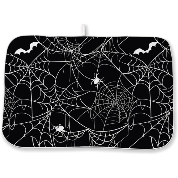 Halloween Dish Drying Mat 18 x 24 Inch Bat Spider Web Drying Mat for Kitchen Counter Absorbent Spiders Black Dishes Dry Pad for Drainer Rack Kitchen Fast Dry