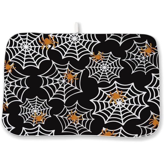Halloween Dish Drying Mat 18 x 24 Inch Spider Web Drying Mat for Kitchen Counter Absorbent Spiders Black Dishes Dry Pad for Drainer Rack Kitchen Fast Dry