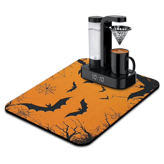 Halloween Dish Drying Mat Halloween Bat Spider Web Dish Drying Pad Absorbant Collapsible 18x24 Inch Dry Pad for Halloween Accessories Countertops