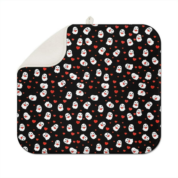 Halloween Dish Drying Mat for Kitchen Counter Pumpkin Spooky Ghosts Fall Dish Mat Absorbent Microfiber Reversible Dish Draining Mat Medium Dishes Pad 16 X 18 Inch