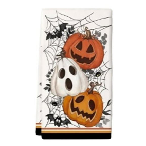 Halloween Dish Towels Set of 2, Jack-O-Lantern Ghost Bats Kitchen Towels 15.75x23.62 Inches, Absorbent Boo Trick or Treat Hand Towels for Holiday Decor, Funny Spooky Themed Dishcloths for Home
