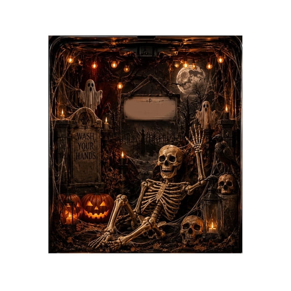 Halloween Dishwasher Cover with Spooky Skeleton and Graveyard Scene, 23X26 Inches, 4-Corner Magnetic, for Kitchen Party Home, Decoration