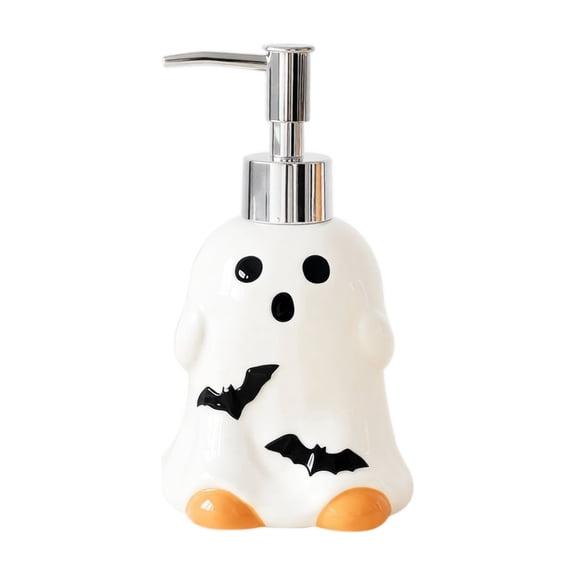 Halloween Dispenser 6 X 3.5 Inch Ceramic Ghost Style, Halloween Bathroom Decor, Halloween Kitchen Decor, Refillable Liquid Hand Dispenser for Seasonal Fall Home Use 1 Pack