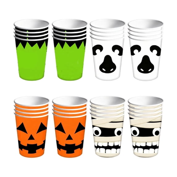 Halloween Disposable Paper Cups for Kids Party Drinkware with Pumpkin Mummy and Vampire Face Prints 8 Count