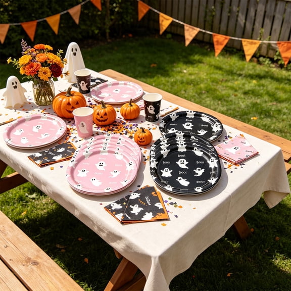 Halloween Disposable Paper Plates 7 Inch 10 Pack, Spooky Ghost Party Tableware for Holiday Dinner Party Decoration Supplies