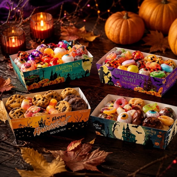 Halloween Disposable Paper Tray, Container Paper Boats Serving Trays for Hot Dog Popcorn Taco Snack Candy FoodS Container Party SuppliesS for Halloween Decorations,5.49*3.13*1.68in,12Pcs