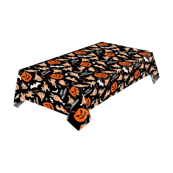 Halloween Disposable Plastic Tablecloth,Pumpkin Ghost Print Party Cover,Festive Dining Table Protector,Holiday Decoration Supply 108 x 54 Inch