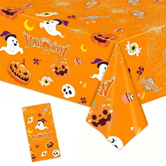 Halloween Disposable Plastic Tablecloth, Rectangular Party Table Cover for Dining Picnic, Scratch Resistant Festive Decoration