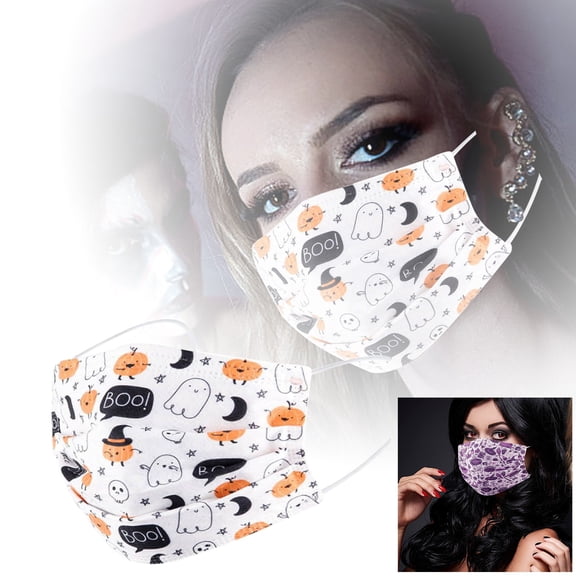 Halloween Disposable Printed Face Cover, Daily Use 3-Ply with Nose Wire Halloween Atmosphere Decoration Party Decoration