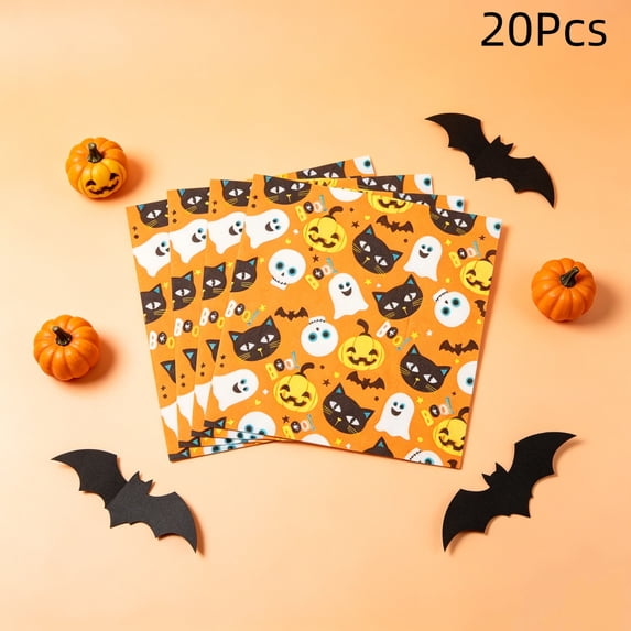 Halloween Disposable Printed Paper Napkins, 20 Count Spooky Pattern, Party Beverage Napkin, Multicolor, 20 Pack