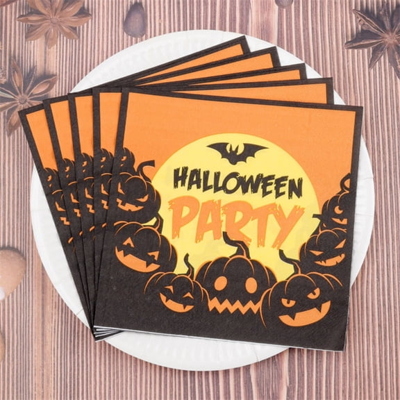 Halloween Disposable Printed Paper Napkins, 20 Pack Pumpkin Bat Themed Party Decorative Luncheon Napkins for Holiday Table