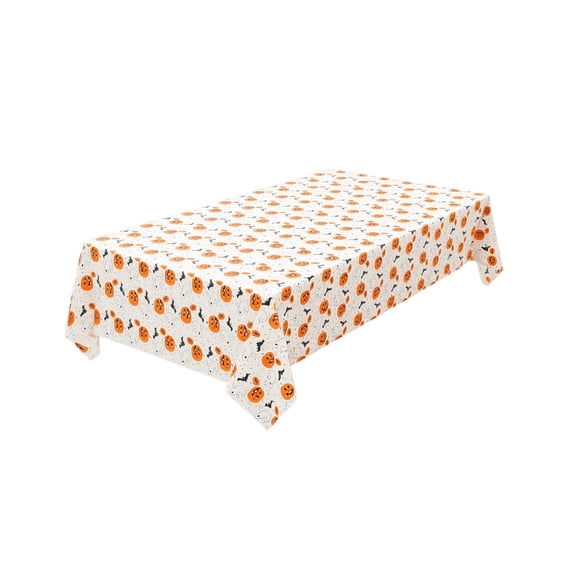 Halloween Disposable Tablecloth 54x108Inch, White Pumpkin Plastic Cover, Waterproof Rectangle Table Cloth for Indoor Outdoor Party Buffet Dining Decor