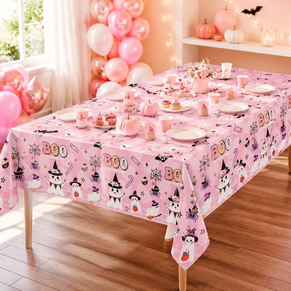 Halloween Disposable Tablecloth, Plastic Rectangular Table Cover, Waterproof Party Supplies for Indoor Outdoor Dining, Easy Cleanup Holiday Celebration, D