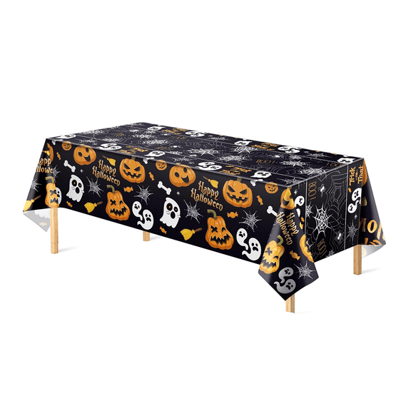 Halloween Disposable Tablecloth, Spooky Party Table Cover for Holiday Dining, Rectangular Plastic Tablecloth for Halloween Decorations and Events, 1Pack Black