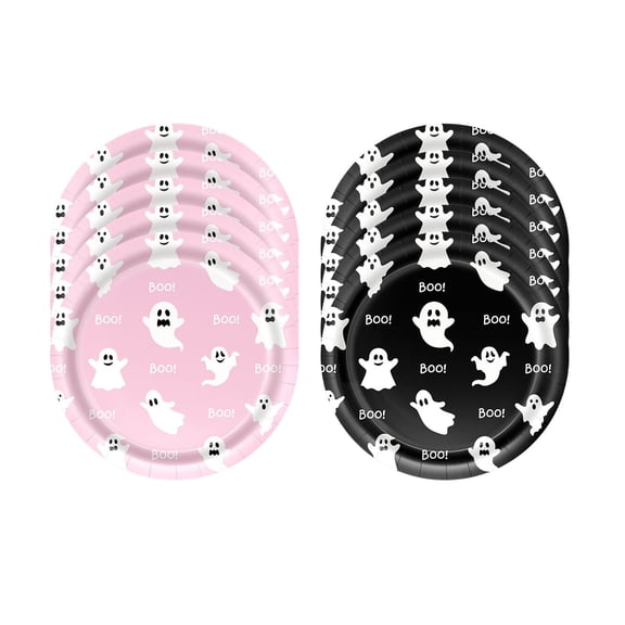 Halloween Disposable Tableware, 10pc Black Pink Ghost Paper Plates for Home Party Table Decoration (7 Inch)