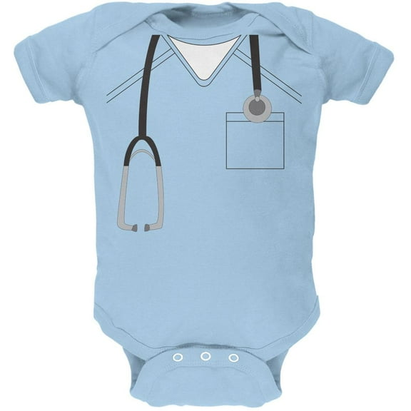 Halloween Doctor Scrubs Costume Light Blue Soft Baby One Piece - 0-3 months