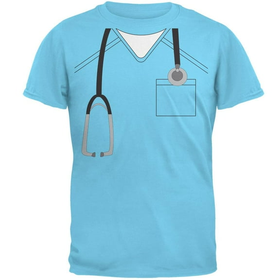Halloween Doctor Scrubs Costume Sky Adult T-Shirt - Small