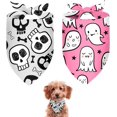 thumbnail image 1 of Halloween Dog Bandanas 2 Pack,Grey Skull Pink Spooky Ghost Reversible Adjustable Triangle Pet Scarves for Boy and Girl,Holiday Witchy Dog Bandana for Small Medium Large Dogs(Medium), 1 of 5