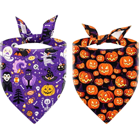Halloween Dog Bandanas for Dogs, Spooky and Pumpkins Fall Dog Scarf Costume for Trick-or-Treating Halloween Pet Costume Accessories for Festive Celebrations, Photo Prop