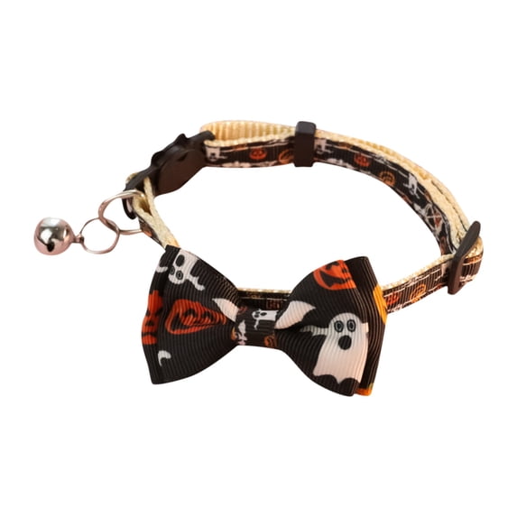 Halloween Dog Collar with Bell & Bow, Pet Adjustable Polyester Neck Accessorie for Cats & Dogs