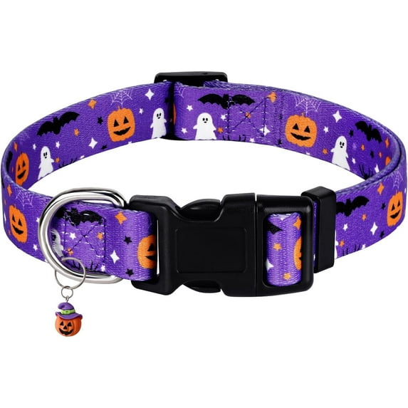 Halloween Dog Collar with Pendants,Adjustable Pumpkin Ghost Purple Dog Collar,Halloween Gifts for Pets