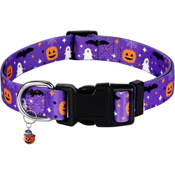 Halloween Dog Collar with Pendants,Adjustable Pumpkin Ghost Purple Dog Collar,Halloween Gifts for Pets