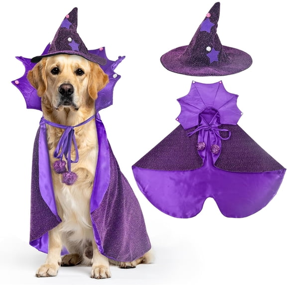Halloween Dog Costume Dog Witch Cape Witch Hat Set Pet Wizard Cloak Vampire Devil Outfit Puppy Cat Halloween Cloak Devil Clothes Outfit Apparel Cosplay for Small Medium Large Dogs 2Pcs XL